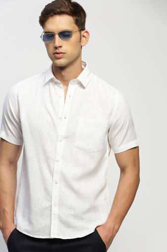 men's short sleeves solid white shirt