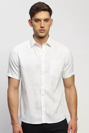 men's short sleeves solid white shirt