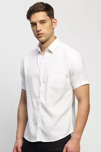 men's short sleeves solid white shirt