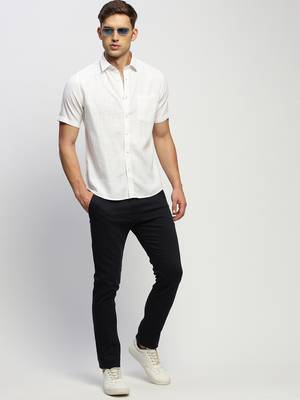 men's short sleeves solid white shirt 5