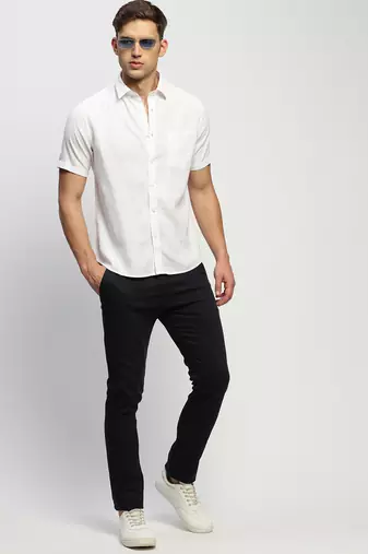 men's short sleeves solid white shirt