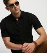 men's short sleeves solid black shirt