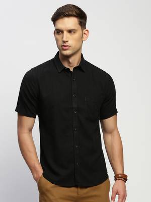 men's short sleeves solid black shirt 2