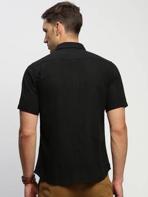 men's short sleeves solid black shirt 4