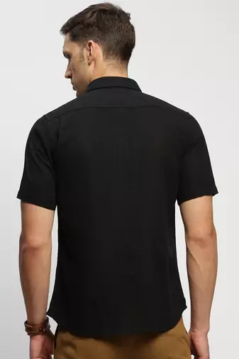 men's short sleeves solid black shirt