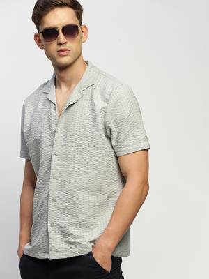 men's short sleeves solid grey shirt 1