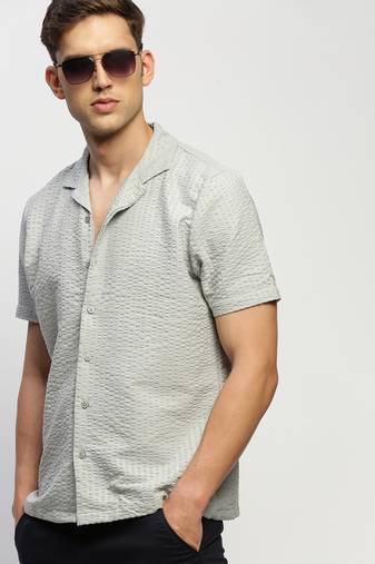 men's short sleeves solid grey shirt