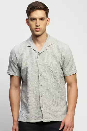 men's short sleeves solid grey shirt