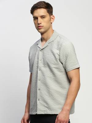 men's short sleeves solid grey shirt 3