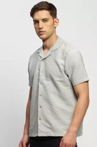 men's short sleeves solid grey shirt