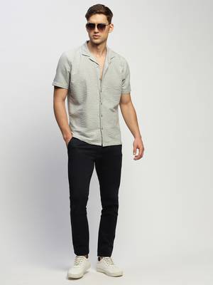men's short sleeves solid grey shirt 5