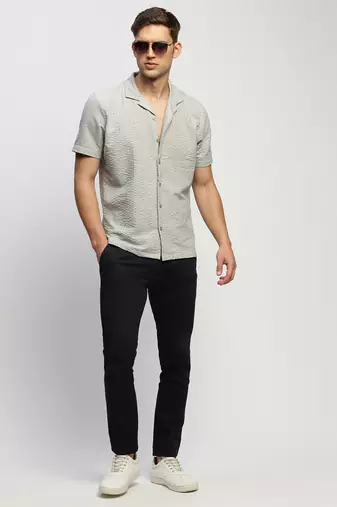 men's short sleeves solid grey shirt