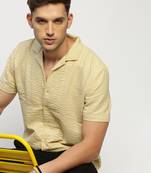 Showoff men's short sleeves solid cream shirt