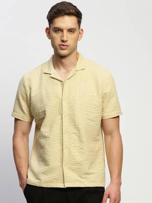 Showoff men's short sleeves solid cream shirt 2