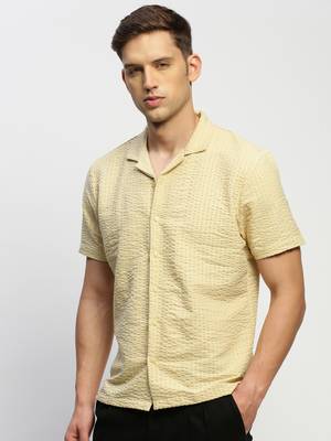 Showoff men's short sleeves solid cream shirt 3