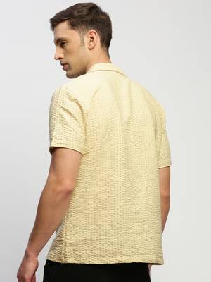 Showoff men's short sleeves solid cream shirt 4