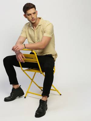Showoff men's short sleeves solid cream shirt 5