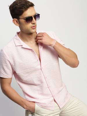 men's short sleeves solid pink shirt 1