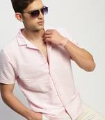 men's short sleeves solid pink shirt