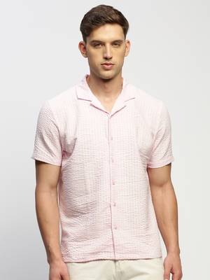 men's short sleeves solid pink shirt 2