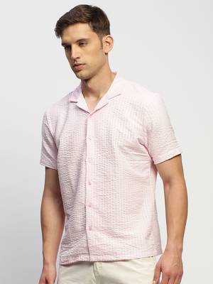 men's short sleeves solid pink shirt 3