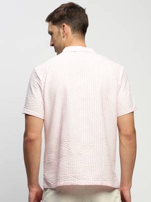 men's short sleeves solid pink shirt 4