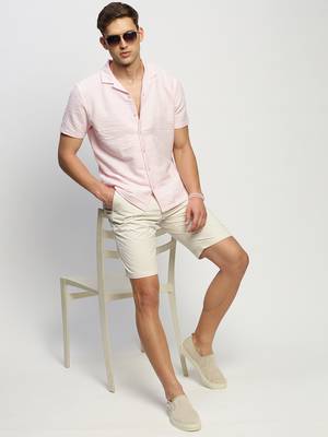 men's short sleeves solid pink shirt 5