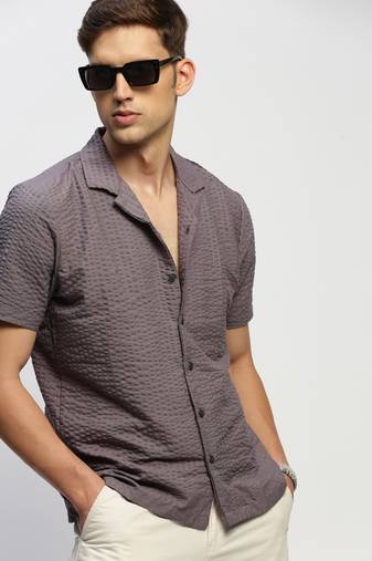 Showoff men's short sleeves solid grey shirt