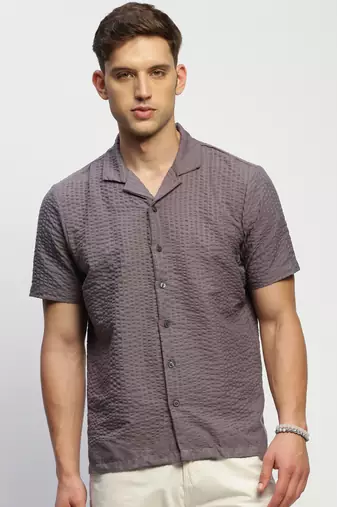 Showoff men's short sleeves solid grey shirt