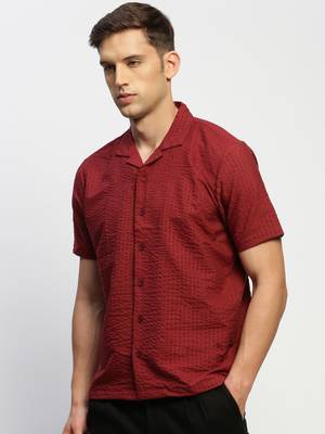 men's short sleeves solid maroon shirt 3