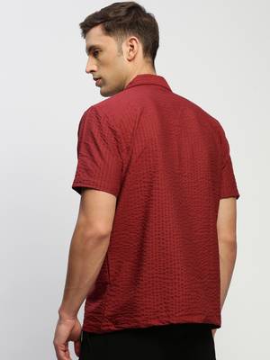 men's short sleeves solid maroon shirt 4
