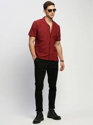 men's short sleeves solid maroon shirt 5