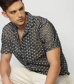 Showoff men's short sleeves floral black  sheer shirt