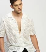 Showoff men's short sleeves solid white  sheer shirt