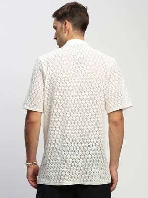 Showoff men's short sleeves solid white  sheer shirt 4