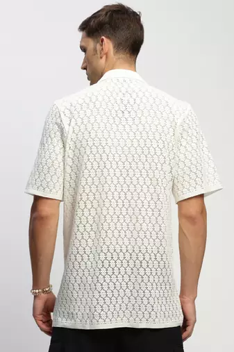 Showoff men's short sleeves solid white  sheer shirt