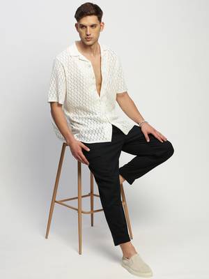 Showoff men's short sleeves solid white  sheer shirt 5