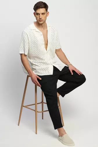 Showoff men's short sleeves solid white  sheer shirt