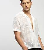 men's short sleeves solid white  sheer shirt