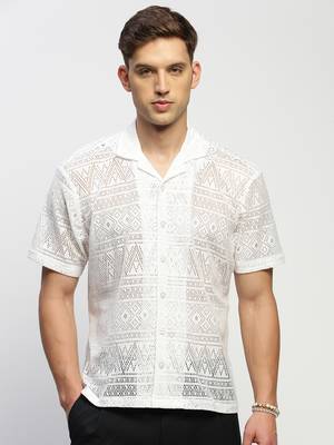 men's short sleeves solid white  sheer shirt 2