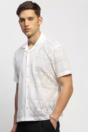men's short sleeves solid white  sheer shirt