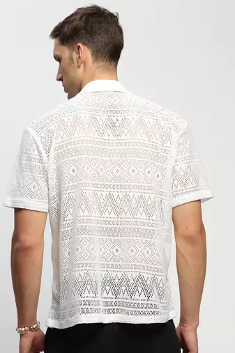 men's short sleeves solid white  sheer shirt
