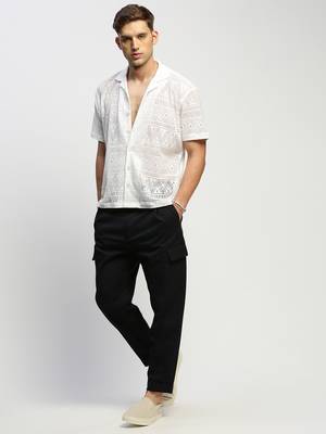 men's short sleeves solid white  sheer shirt 5