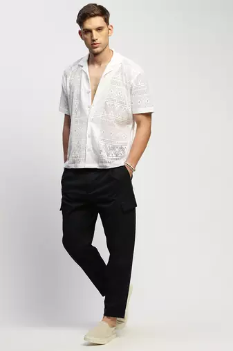 men's short sleeves solid white  sheer shirt