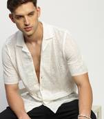 Showoff men's short sleeves solid white  sheer shirt