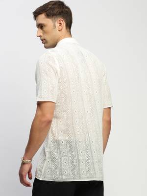 Showoff men's short sleeves solid white  sheer shirt 4