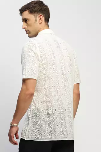 Showoff men's short sleeves solid white  sheer shirt
