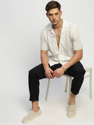 Showoff men's short sleeves solid white  sheer shirt 5