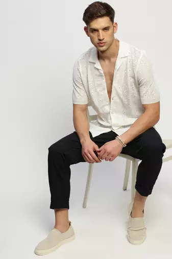 Showoff men's short sleeves solid white  sheer shirt