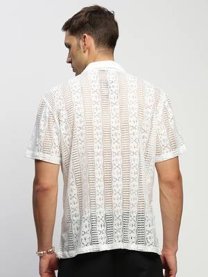 Showoff men's short sleeves solid white  sheer shirt 4